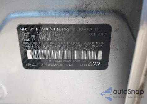 2014 Mitsubishi Mirage Es from USA, damaged, VIN ML32A4HJ2EH012060